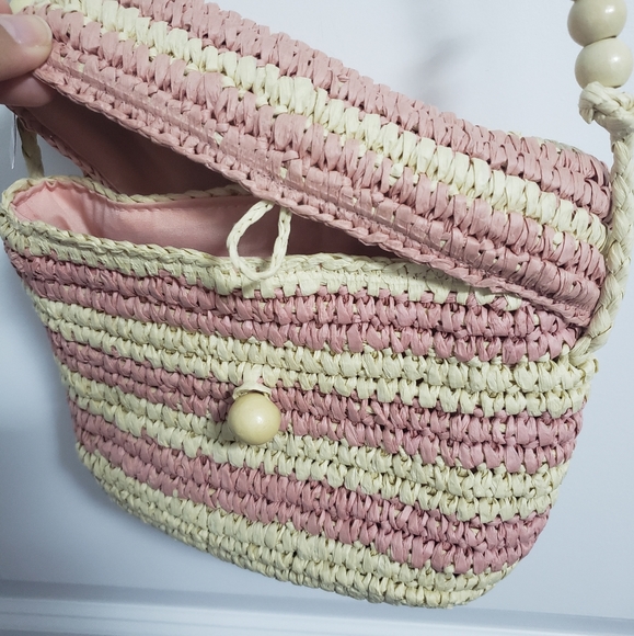 ZARA Pink Cream Straw Crossbody Shoulder Bag - Picture 7 of 9